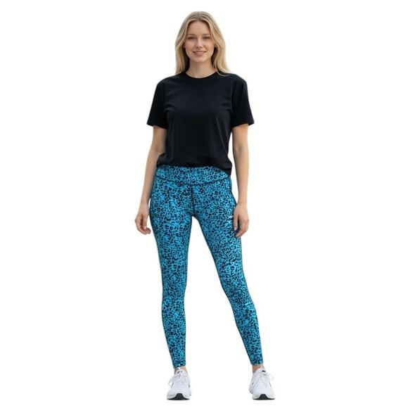 Nike Dri Fit Blue Leopard Print Running Leggings Size Medium - Picture 3 of 11